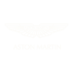 Aston Martin logo with white wings and the words ASTON MARTIN beneath, set on a light checkered background.