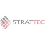 STRATEC logo: gray 'STRATE' with red 'TEC' and overlapping pink-gray diamonds on a transparent background